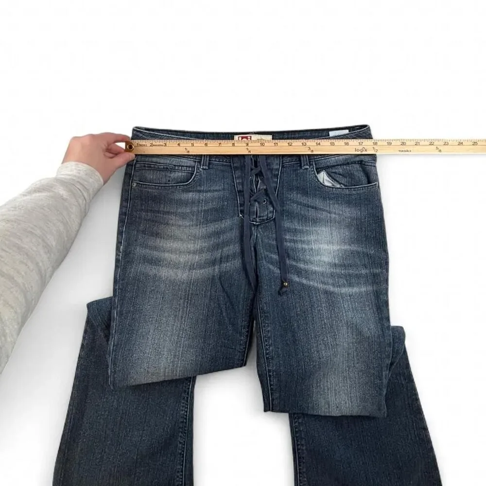 LEI Y2K Low Rise Flare Jeans Size 13 Tie Front Vintage 2000s Denim